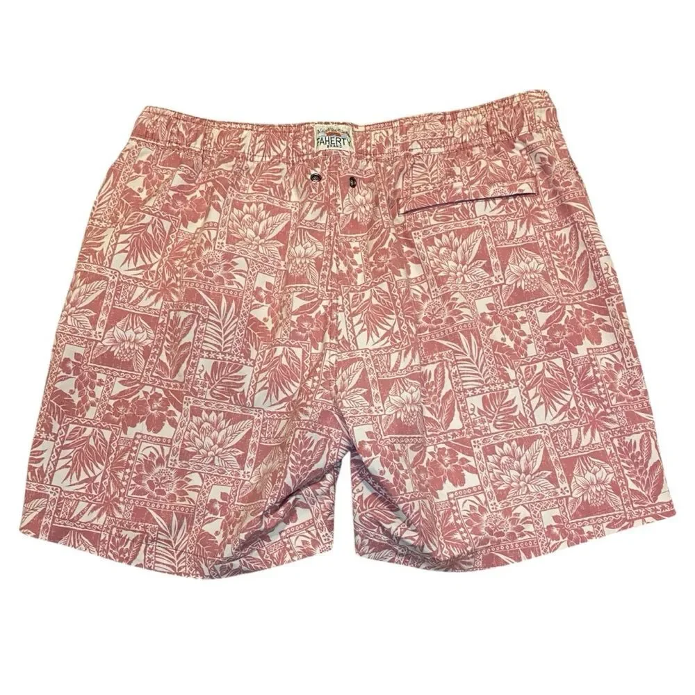 Faherty Swimwear Men’s XXL Pink Pull Swim Trunks Tropical Floral Beacon 7”